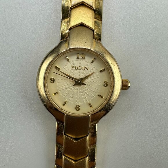 Elgin Watch Women Gold Tone Round 21MM Dial New Battery 7 Inch - Picture 3 of 15